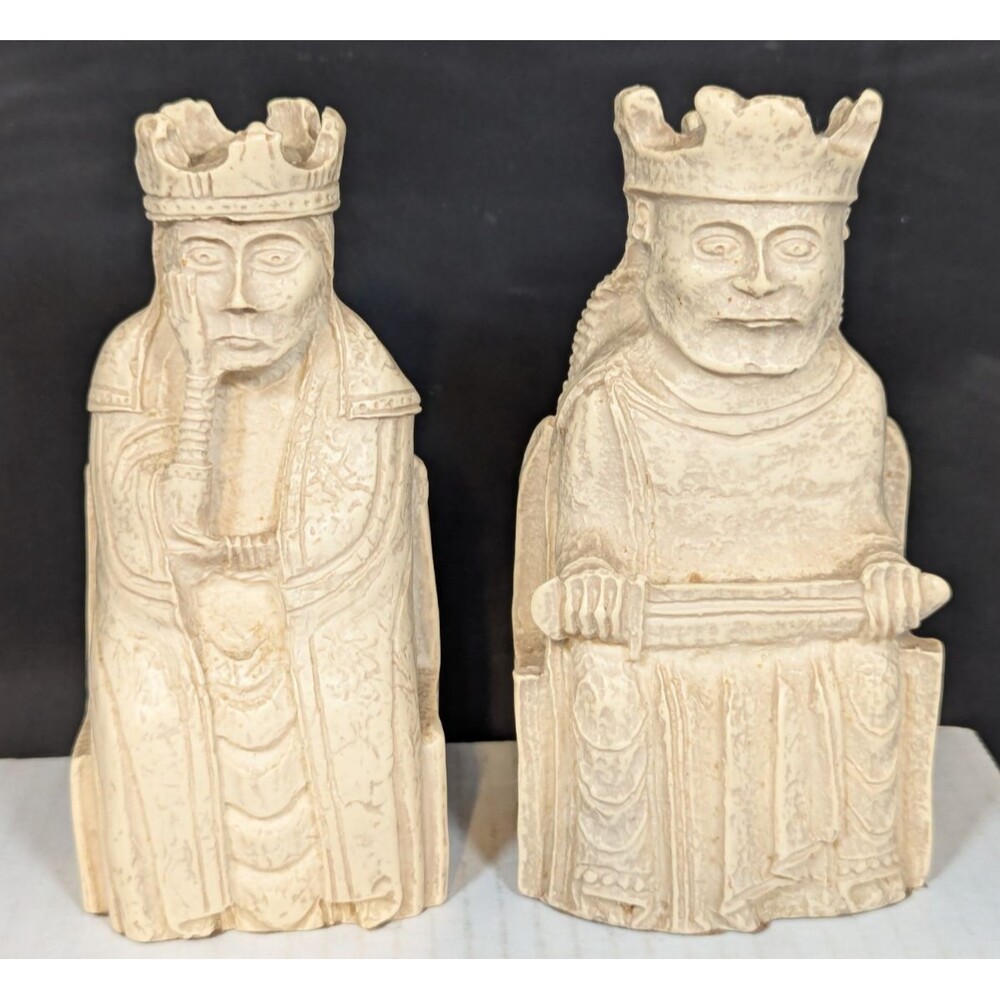 Vintage Large Isle of Lewis Chessmen 6" King & Queen Chess Piece Rare HTF